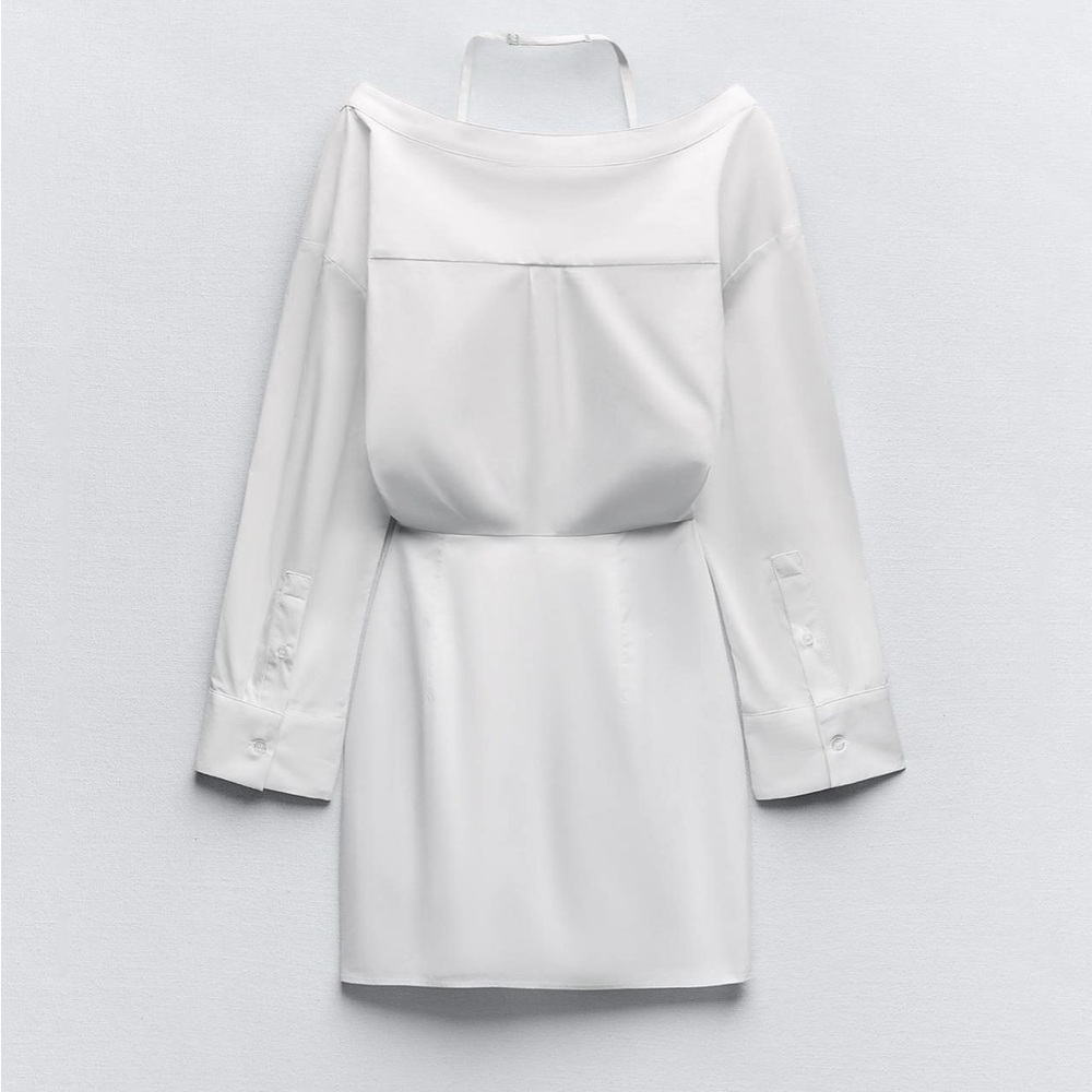 Zara NWT gabardine white off the shoulder button front trench coat shirt dress - Picture 9 of 15